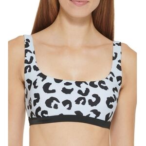 DKNY Blue Leopard Print Bikini Swim Top